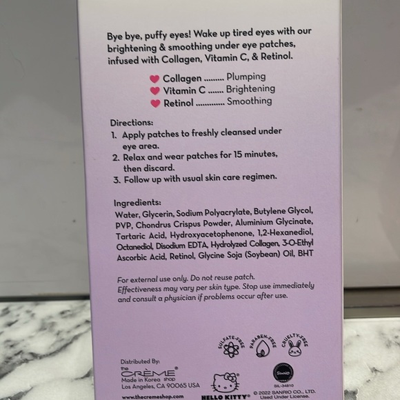 NWT/HELLO KITTY Bundle! Bye Bye Puffy eye brightening patches & sleep mask - Picture 6 of 9